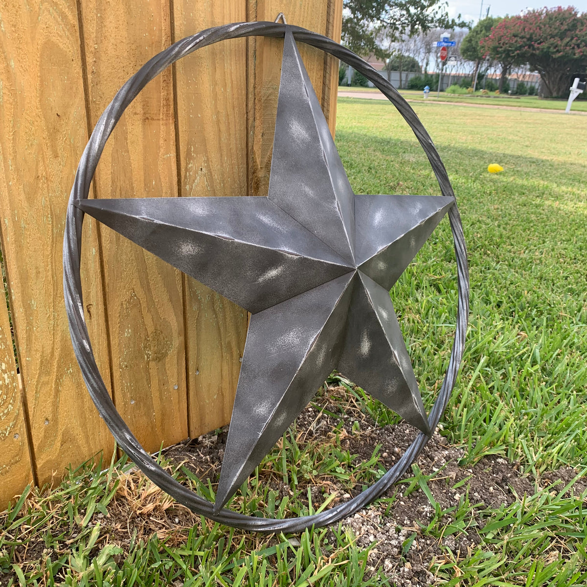 RUSTIC BLACK DISTRESSED TWO TONE BARN LONE STAR ROPE RING METAL WALL ART WESTERN HOME DECOR HANDMADE