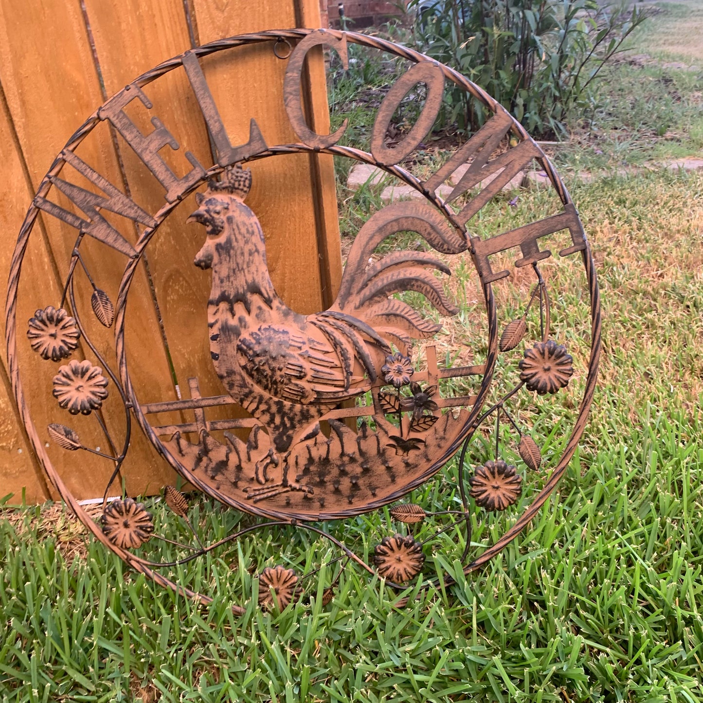 #EH11437 ROOSTER WELCOME 24" SCROLL ART METAL SIGN WESTERN HOME DECOR NEW