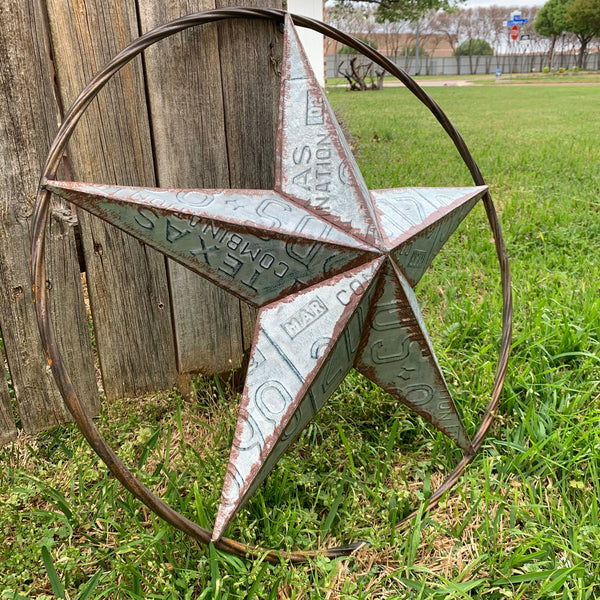 #RT6161 GALVANIZED TEXAS LICENSE PLATE STAR BARN METAL WESTERN HOME DECOR HANDMADE NEW