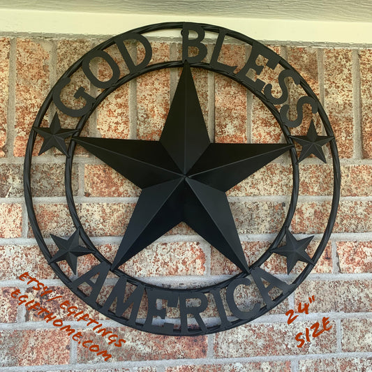 GOD BLESS AMERICA BLACK METAL BARN LONESTAR TWISTED RING METAL ART WESTERN HOME DECOR HANDMADE NEW-#EH10487
