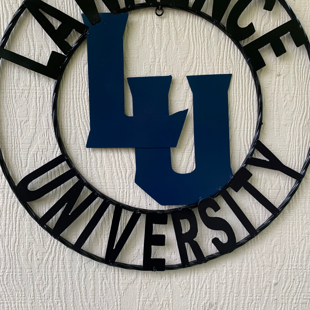 LAWRENCE UNIVERSITY METAL CUSTOM VINTAGE CRAFT WALL ART RUSTIC BLUE & BLACK TEAM SIGN HANDMADE