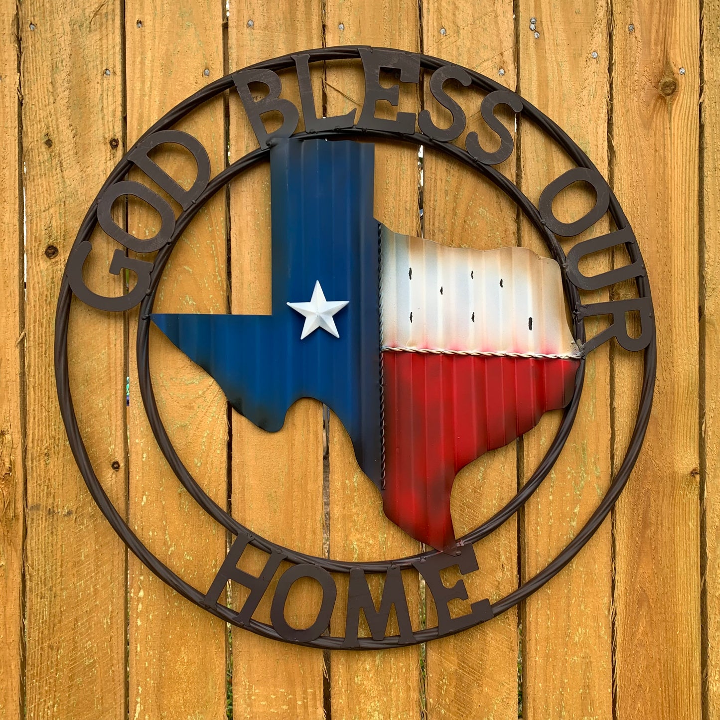 24" WAVY GOD BLESS PUR HOME STATE OF TEXAS METAL CRAFT SIN WESTERN HOME DECOR HANDMADE NEW #EH12970