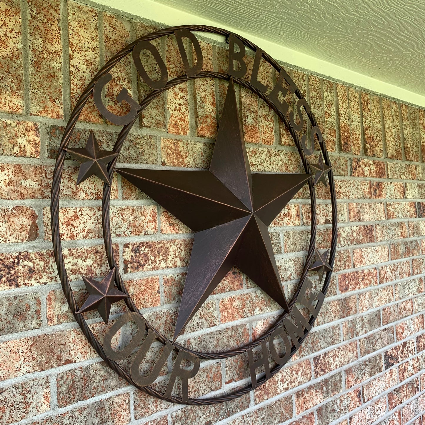 GOD BLESS OUR HOME BARN STAR METAL LONE STAR TWISTED ROPE RING WESTERN HOME DECOR HANDMADE #EH11040