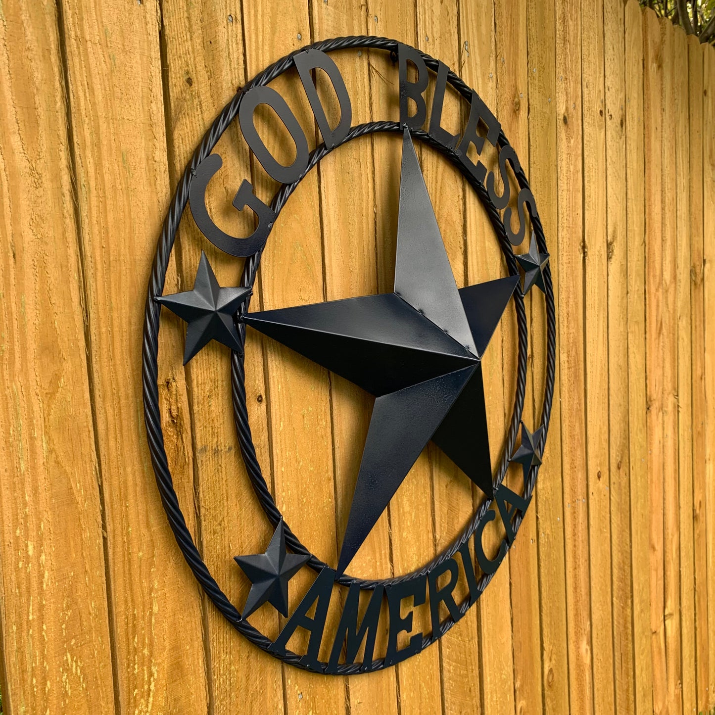 GOD BLESS AMERICA NAVY BLUE METAL BARN STAR RING ART WESTERN HOME DECOR NEW-#EH10131