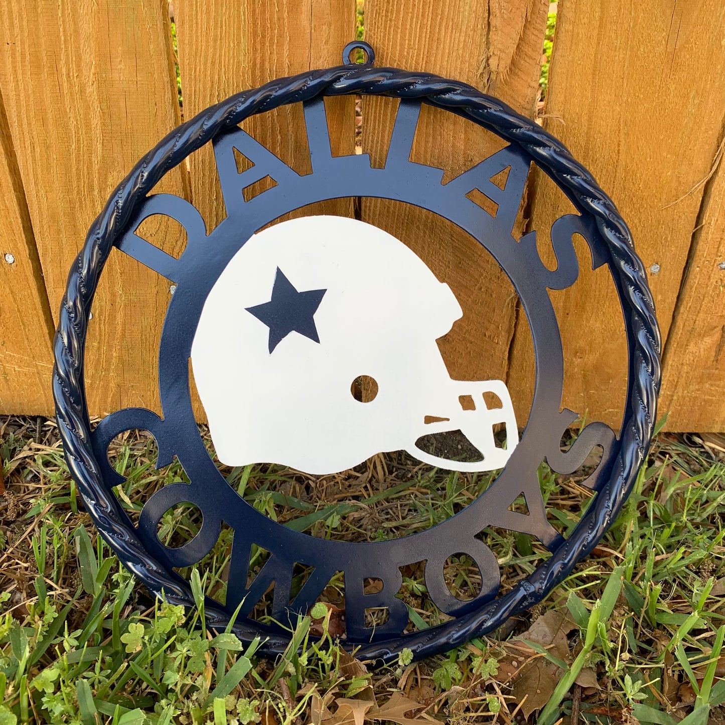 12", 18", 24", 32" DALLAS COWBOYS HELMET SIGN NAVY BLUE & WHITE METAL CUSTOM VINTAGE CRAFT WALL ART TEAM SIGN HANDMADE