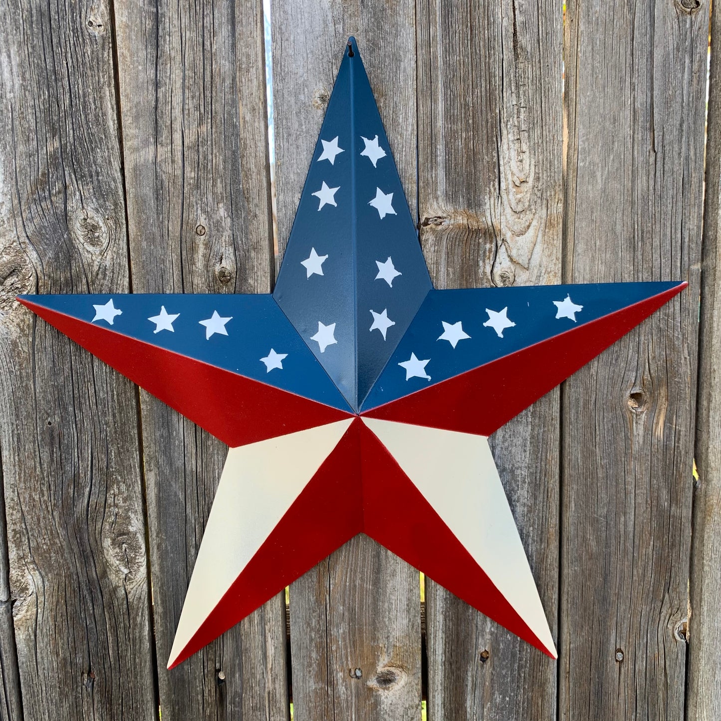 16",24",30",36" USA AMERICAN FLAG STAR RED WHITE & BLUE METAL BARN STAR STYLE# 6 HANDMADE #EH13523