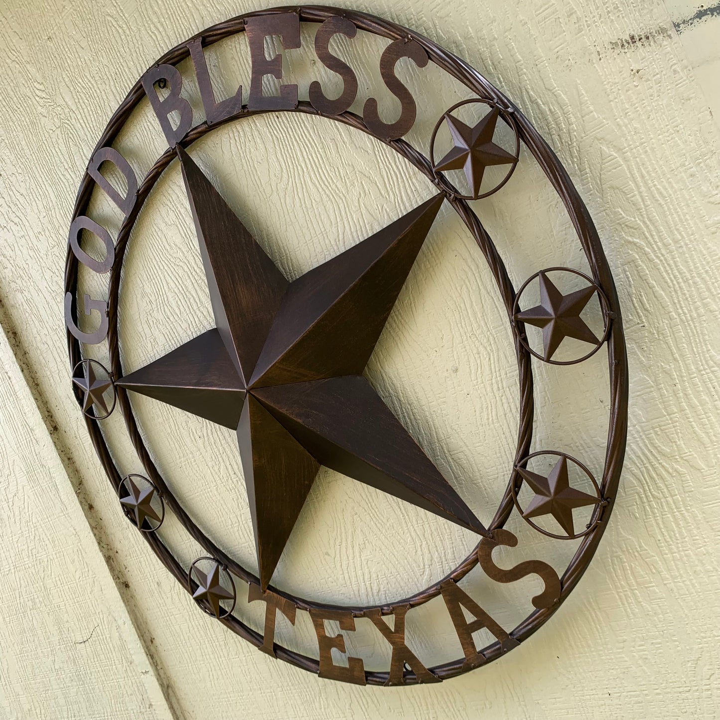 GOD BLESS TEXAS BARN 3d LONE STAR WITH 3 SMALL STARS TWISTED RING WESTERN HOME DECOR RUSTIC BRONZE HANDMADE NEW #EH11107