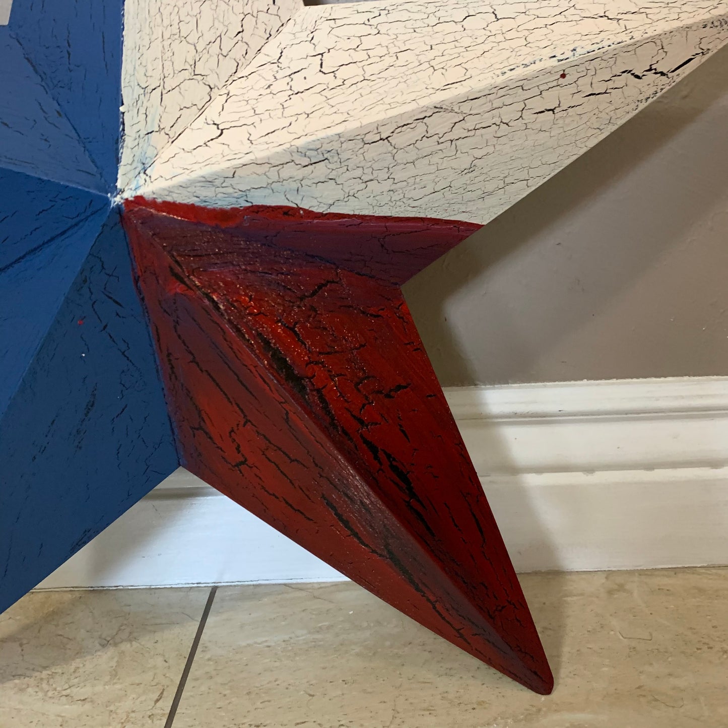 CRACKLE STYLE RED BEIGE & BLUE METAL BARN STAR METAL WALL ART WESTERN HOME DECOR RUSTIC NEW