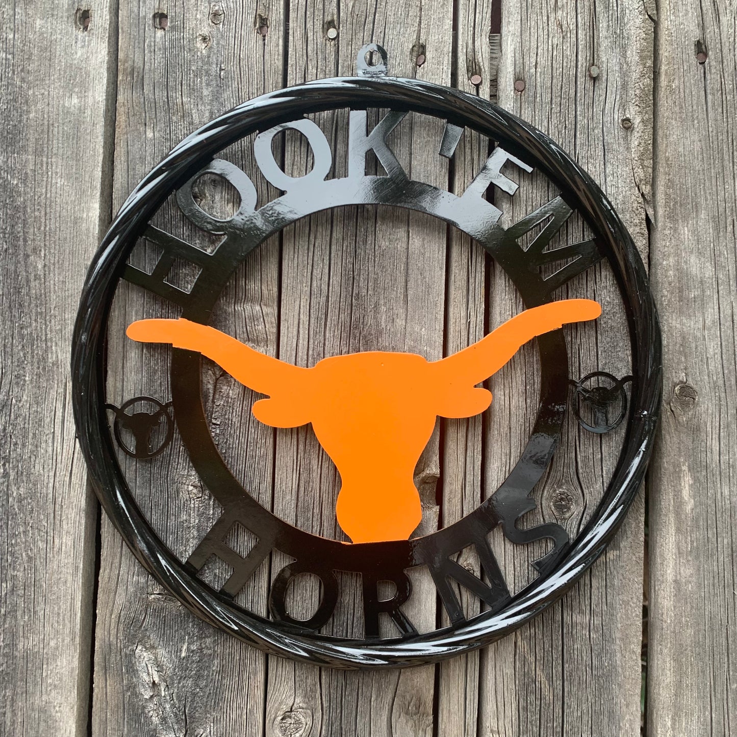 HOOKEM HORNS TEXAS LONGHORNS HOOK EM METAL CUSTOM VINTAGE CRAFT WALL ART TEAM SIGN HANDMADE