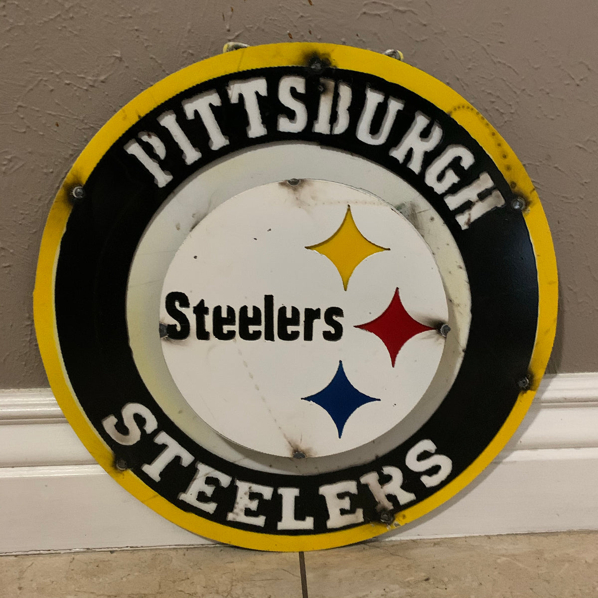 15" PITTSBURGH DISC CUSTOM METAL VINTAGE CRAFT TEAM SPORTS SIGN WESTERN HOME DECOR HANDMADE