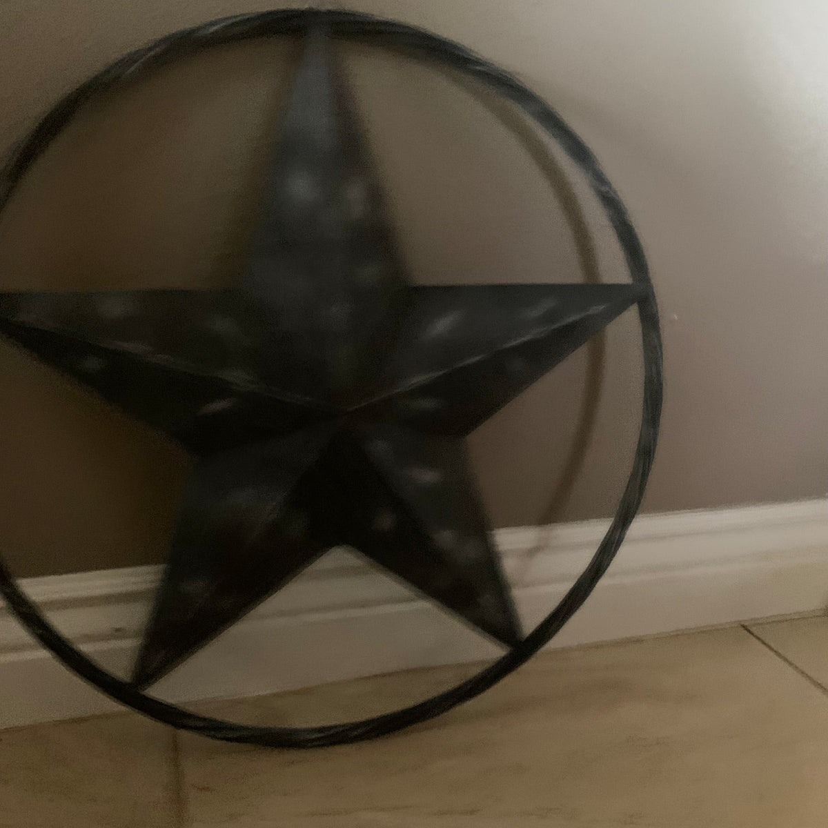 RUSTIC BLACK DISTRESSED TWO TONE BARN LONE STAR ROPE RING METAL WALL ART WESTERN HOME DECOR HANDMADE