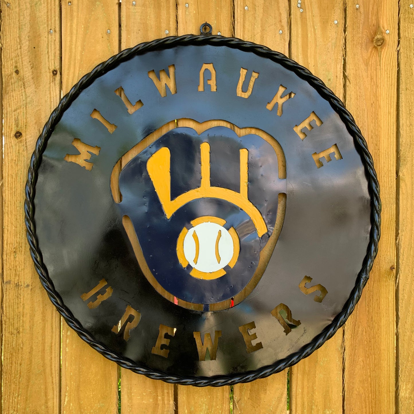 24" MILWAUKEE BREWERS WIDE BAND DISC CUSTOM METAL VINTAGE CRAFT TEAM SPORTS SIGN HANDMADE