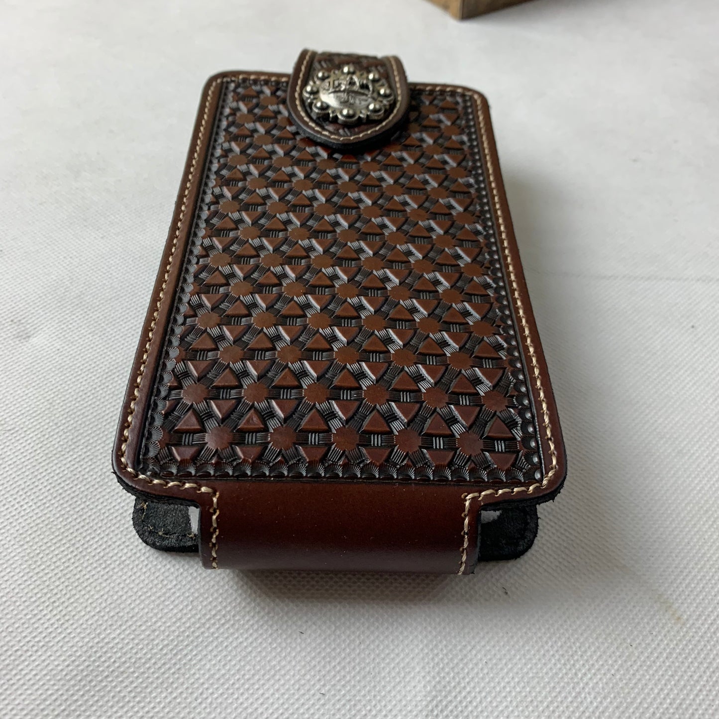 #WS343D 7" COWBOY PRAYER COFFEE BROWN LEATHER POUCH EXTRA LARGE  BELT LOOP HOLSTER CELL PHONE CASE UNIVERSAL OVERSIZE--FREE SHIPPING
