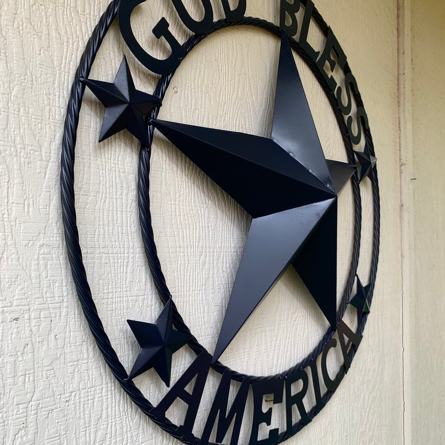 GOD BLESS AMERICA NAVY BLUE METAL BARN STAR RING ART WESTERN HOME DECOR NEW-#EH10131