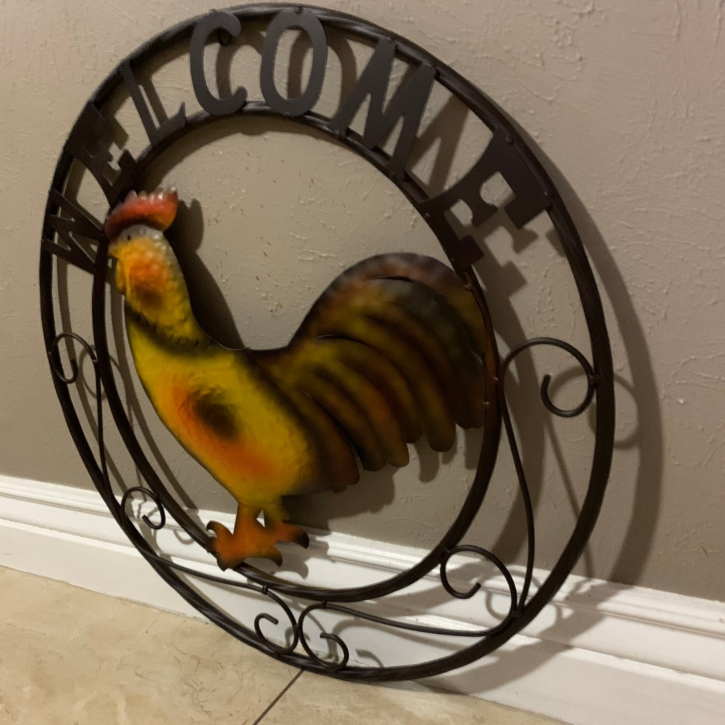 ROOSTER WELCOME 24" METAL SCROLL STYLE WESTERN HOME DECOR HANDMADE NEW-#EH10143