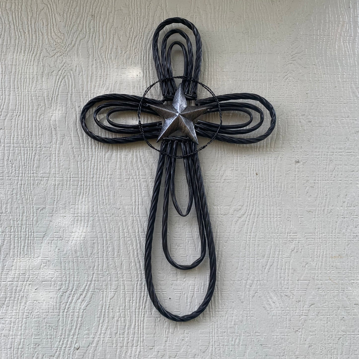 #EH80002 STAR WROUGHT IRON METAL CROSS WALL ART DARK SILVER GREY WESTERN HOME DECOR HANDMADE