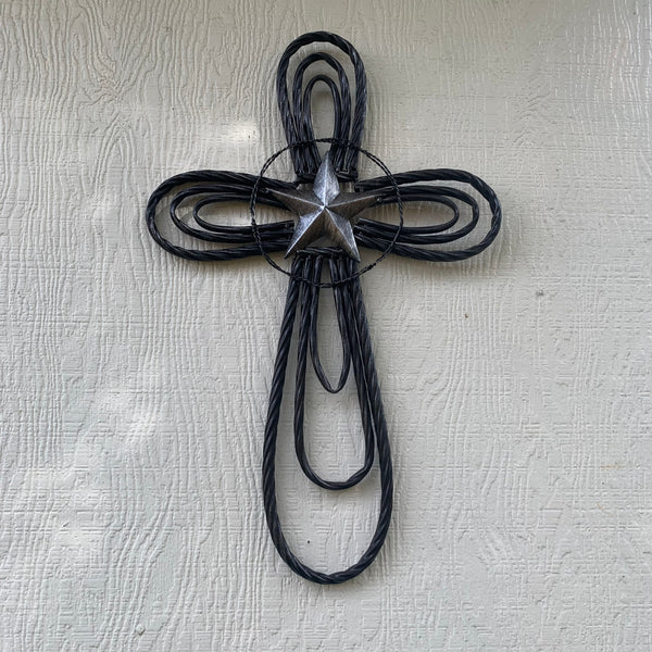 #EH80002 STAR WROUGHT IRON METAL CROSS WALL ART DARK SILVER GREY WESTERN HOME DECOR HANDMADE