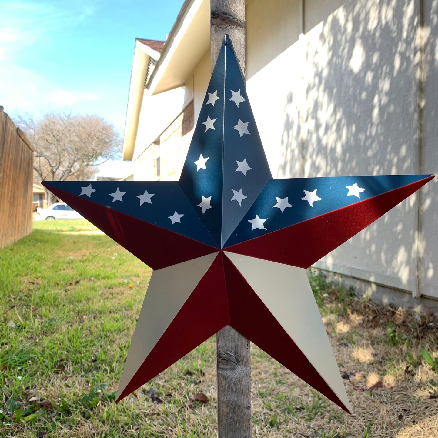 16",24",30",36" USA AMERICAN FLAG STAR RED WHITE & BLUE METAL BARN STAR STYLE# 6 HANDMADE #EH13523