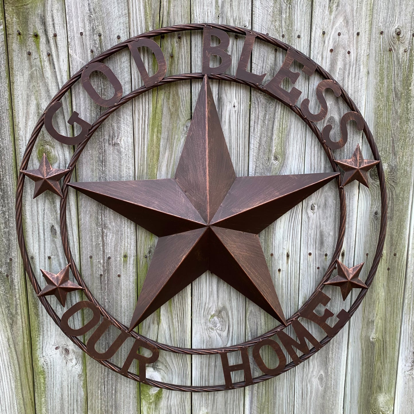 GOD BLESS OUR HOME BARN STAR METAL LONE STAR TWISTED ROPE RING WESTERN HOME DECOR HANDMADE #EH11040