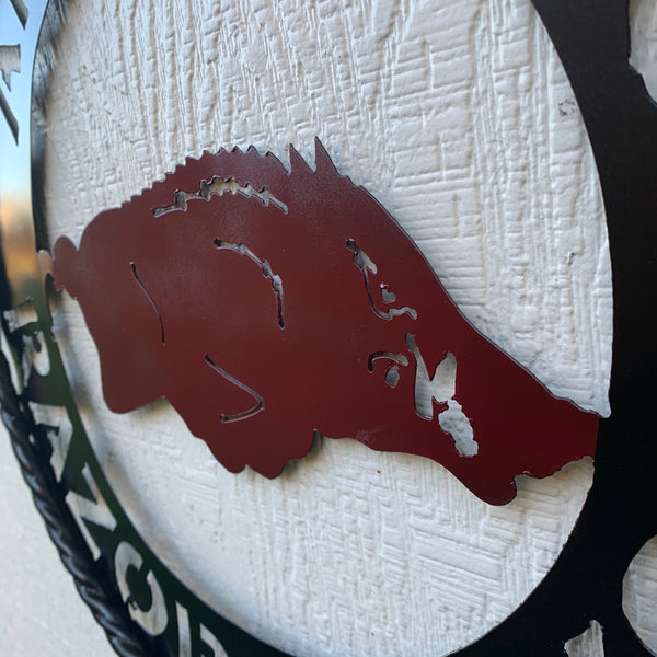 12", 18", 24", 32" ARKANSAS RAZORBACKS CUSTOM METAL VINTAGE CRAFT WIDE BAND RING TEAM SIGN HANDMADE