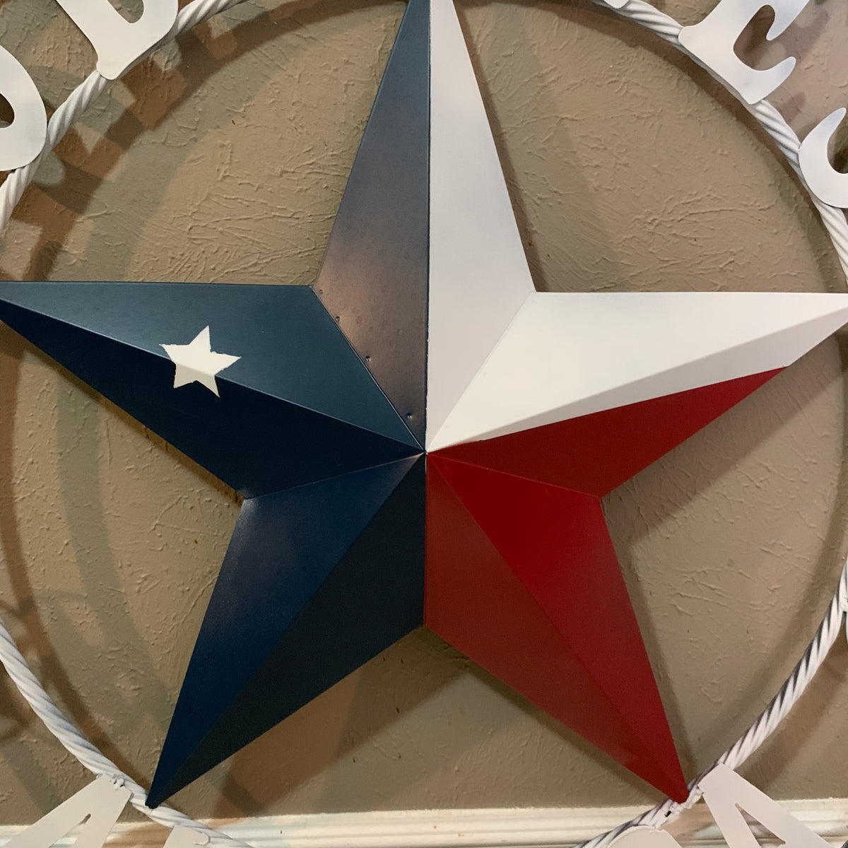GOD BLESS AMERICA WHITE RING & RED WHITE BLUE BARN METAL STAR TWISTED RING HANDMADE NEW