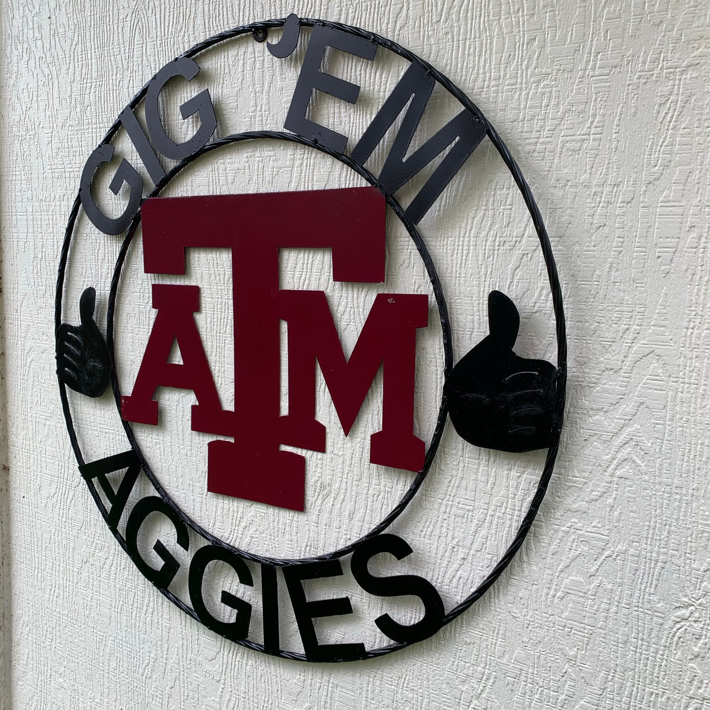 TEXAS A&M, GIGEM AGGIES THUMBS UP METAL CUSTOM VINTAGE CRAFT TEAM SIGN HANDMADE