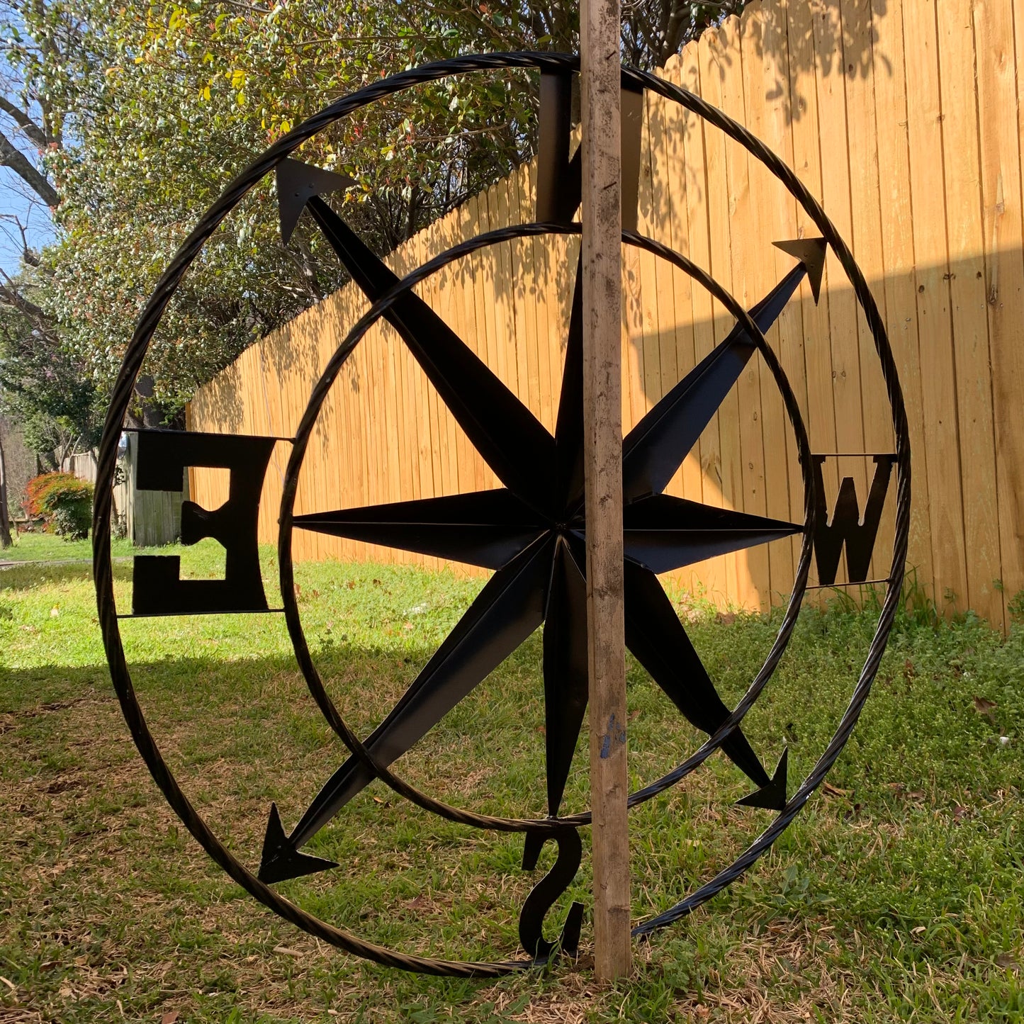 36" COMPASS GREY METAL ART WESTERN METAL ART HOME WALL DECOR RUSTIC GREY #EH10383