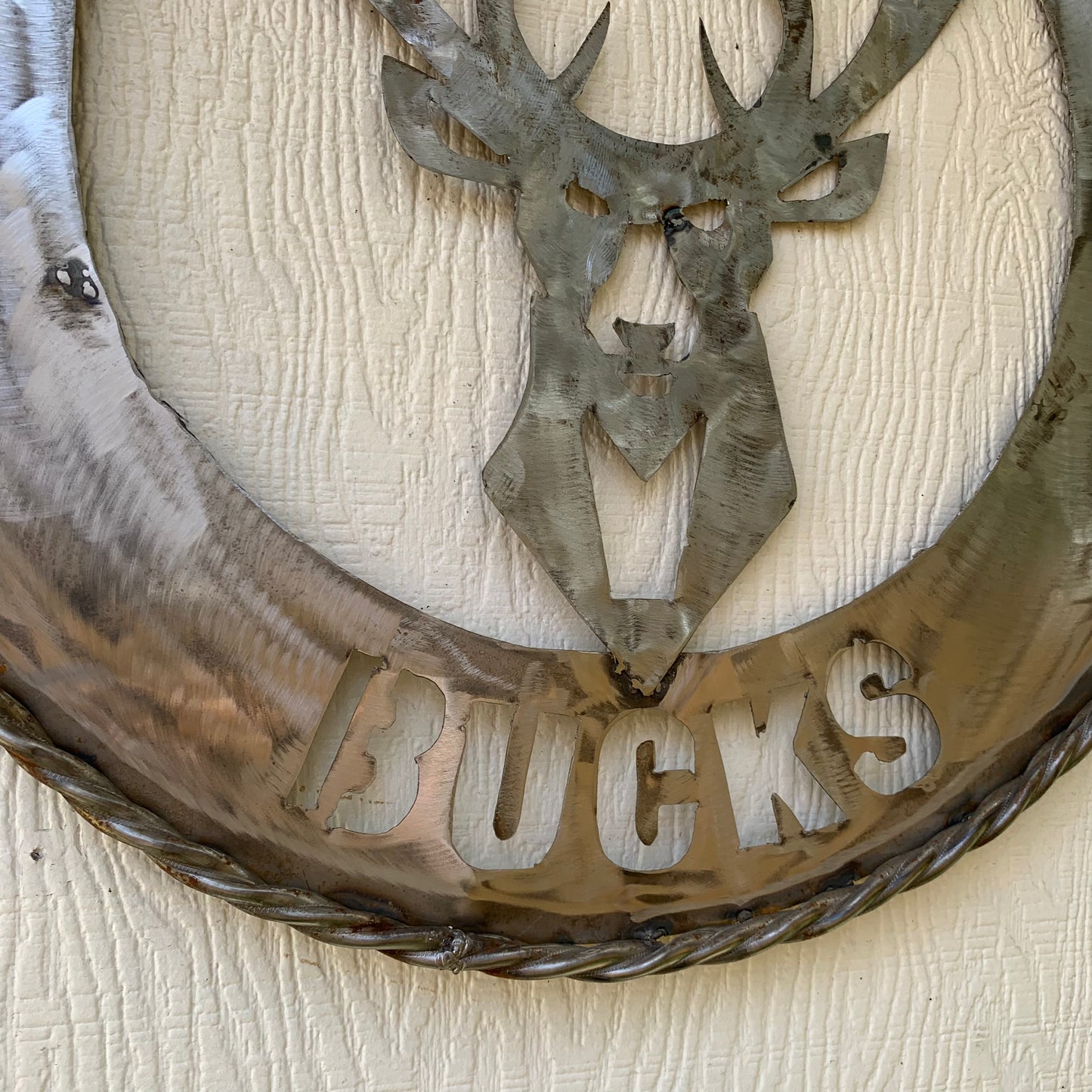 24" MILWAUKEE BUCKS RAW METAL WIDE BAND DISC STYLE METAL CUSTOM VINTAGE CRAFT TEAM SPORTS SIGN HANDMADE