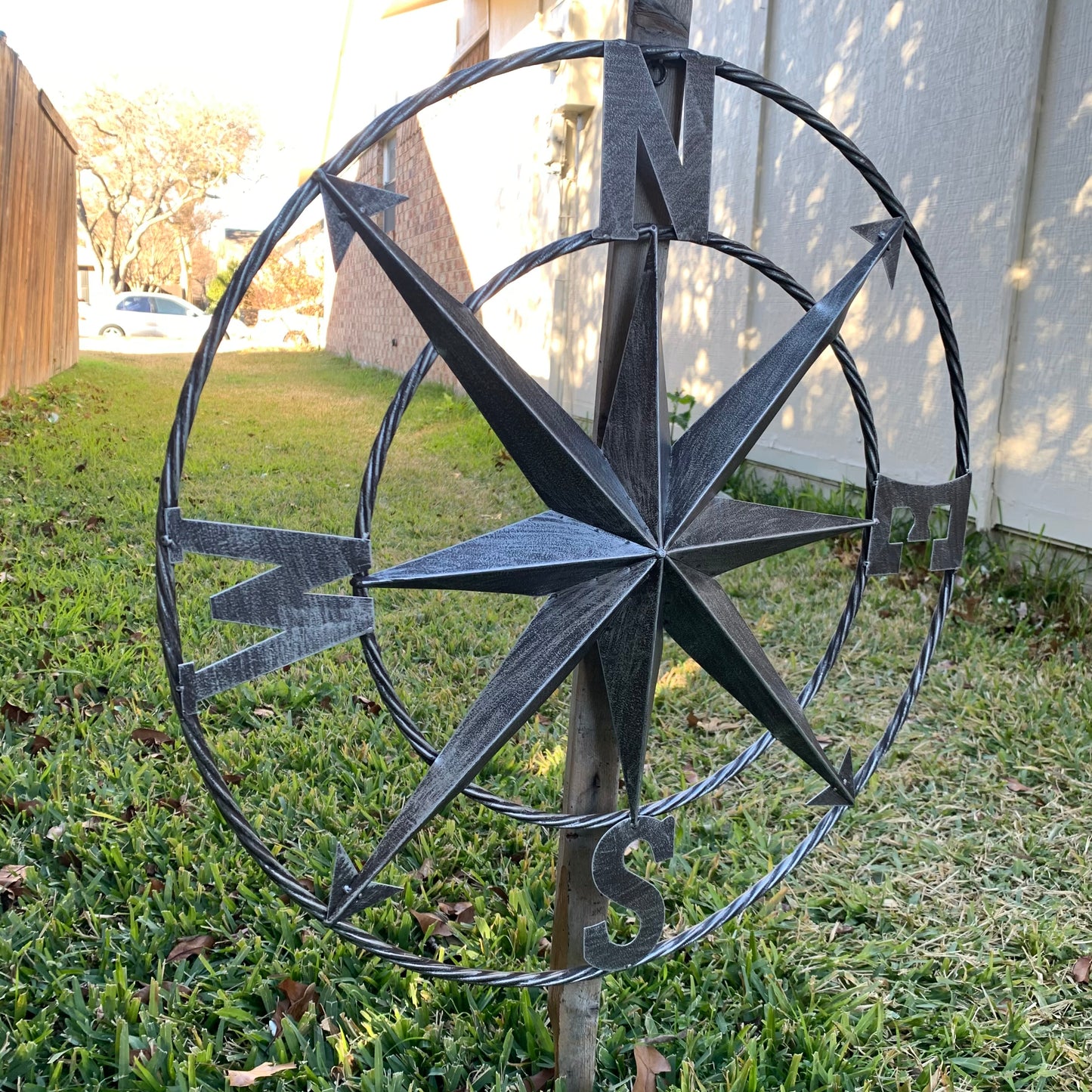 COMPASS 24" GREY METAL SIGN WESTERN HOME DECOR HANDMADE NEW #EH10381