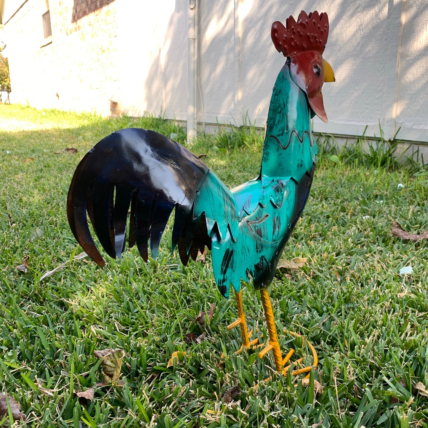 #34-041 RUSTIC TURQUOISE ROOSTER 20",30",40" CHICKEN GARDEN ANIMAL SCULPTURE METAL DECOR ORNAMENT HANDMADE