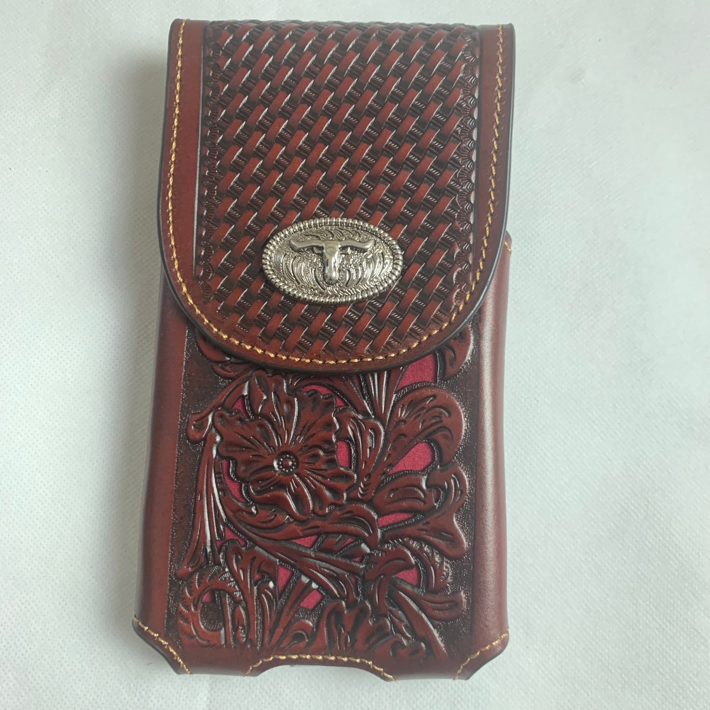 7.5" LONGHORNS COFFEE BROWN LEATHER POUCH EXTRA LARGE  BELT LOOP HOLSTER CELL PHONE CASE UNIVERSAL OVERSIZE