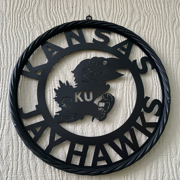 KANSAS JAYHAWKS BLACK METAL CUSTOM VINTAGE CRAFT WALL ART TEAM SIGN HANDMADE