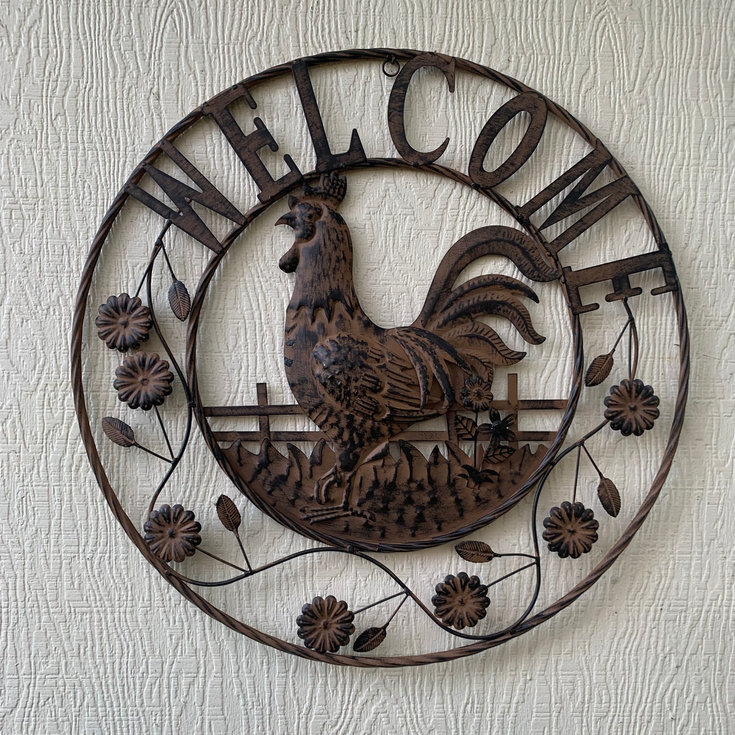 #EH11437 ROOSTER WELCOME 24" SCROLL ART METAL SIGN WESTERN HOME DECOR NEW