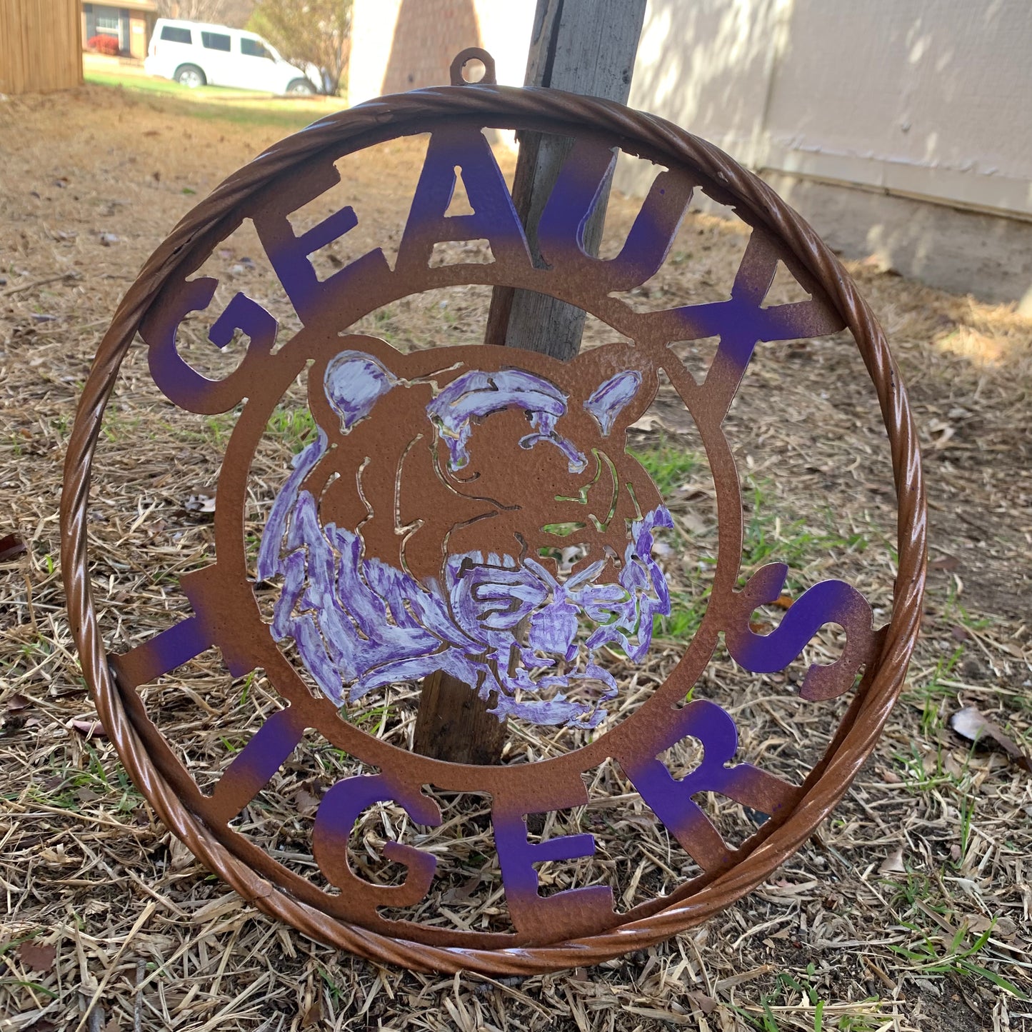 12",18",24",32" GEAUX TIGERS CUSTOM VINTAGE METAL CRAFT TEAM WALL ART HANDMADE
