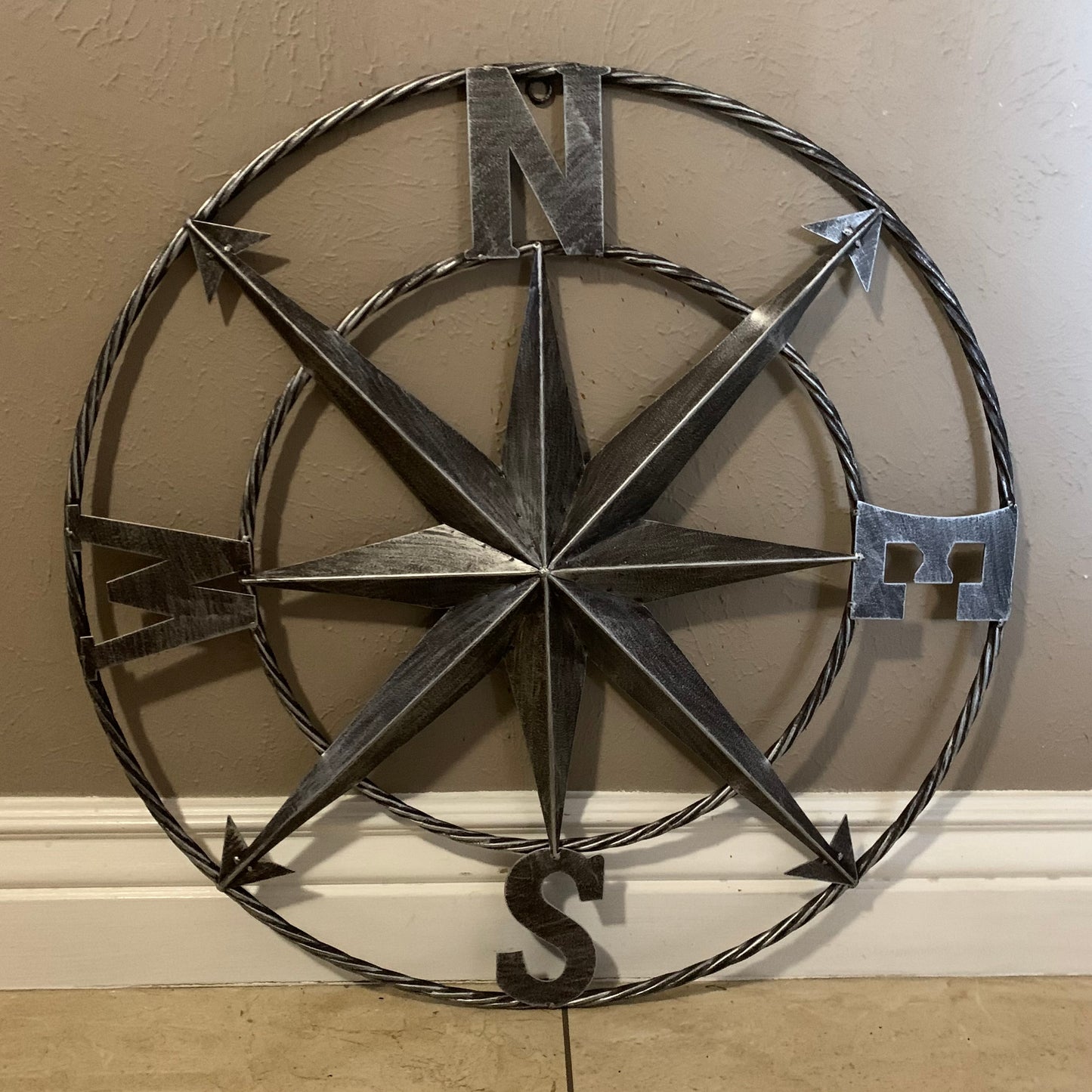 COMPASS 24" GREY METAL SIGN WESTERN HOME DECOR HANDMADE NEW #EH10381