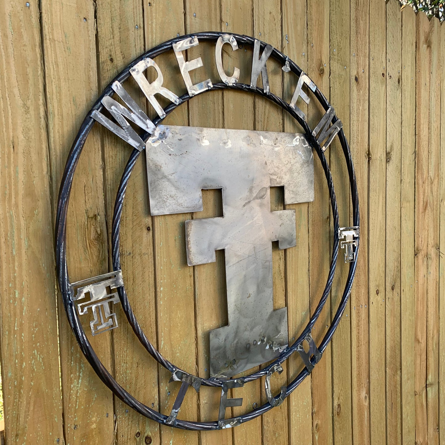 12",18",24",32",36" WRECKEM TEXAS TECH RAW METAL CUSTOM VINTAGE CRAFT METAL TEAM SIGN HANDMADE