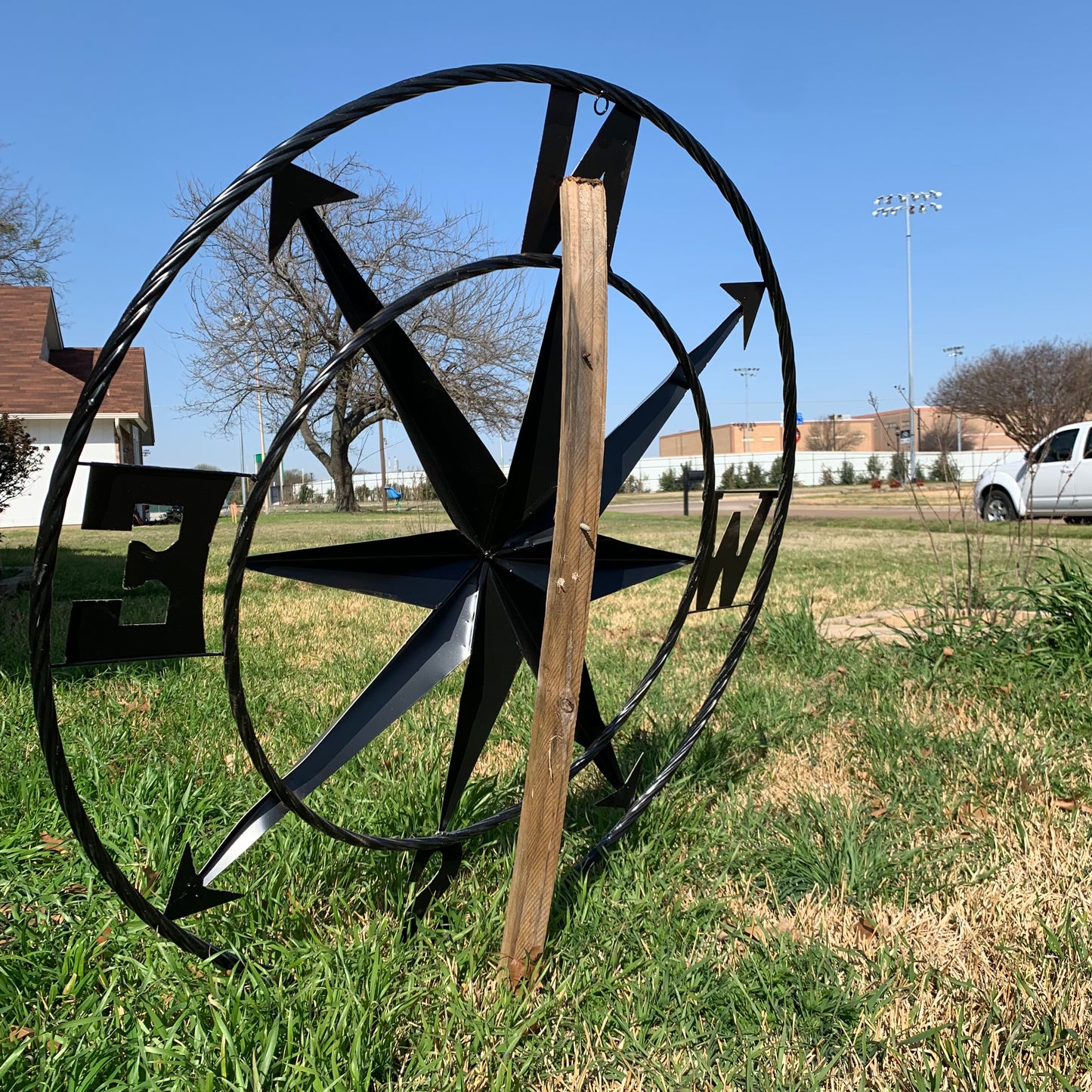 36" COMPASS GREY METAL ART WESTERN METAL ART HOME WALL DECOR RUSTIC GREY #EH10383