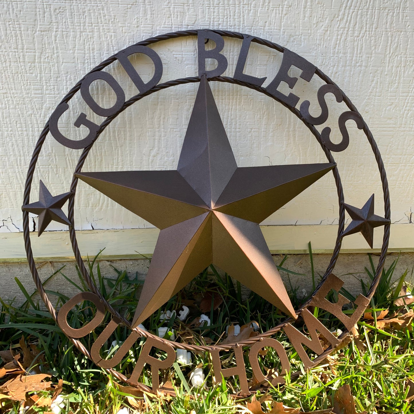 GOD BLESS OUR HOME BARN METAL STAR TWISTED ROPE RING WESTERN HOME DECOR RUSTIC BRONZE HANDMADE NEW #EH11021