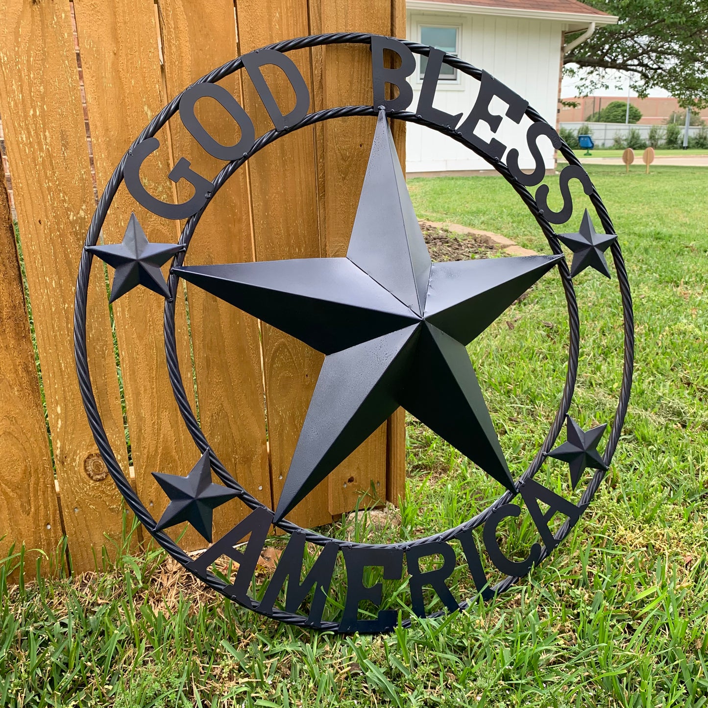 GOD BLESS AMERICA NAVY BLUE METAL BARN STAR RING ART WESTERN HOME DECOR NEW-#EH10131