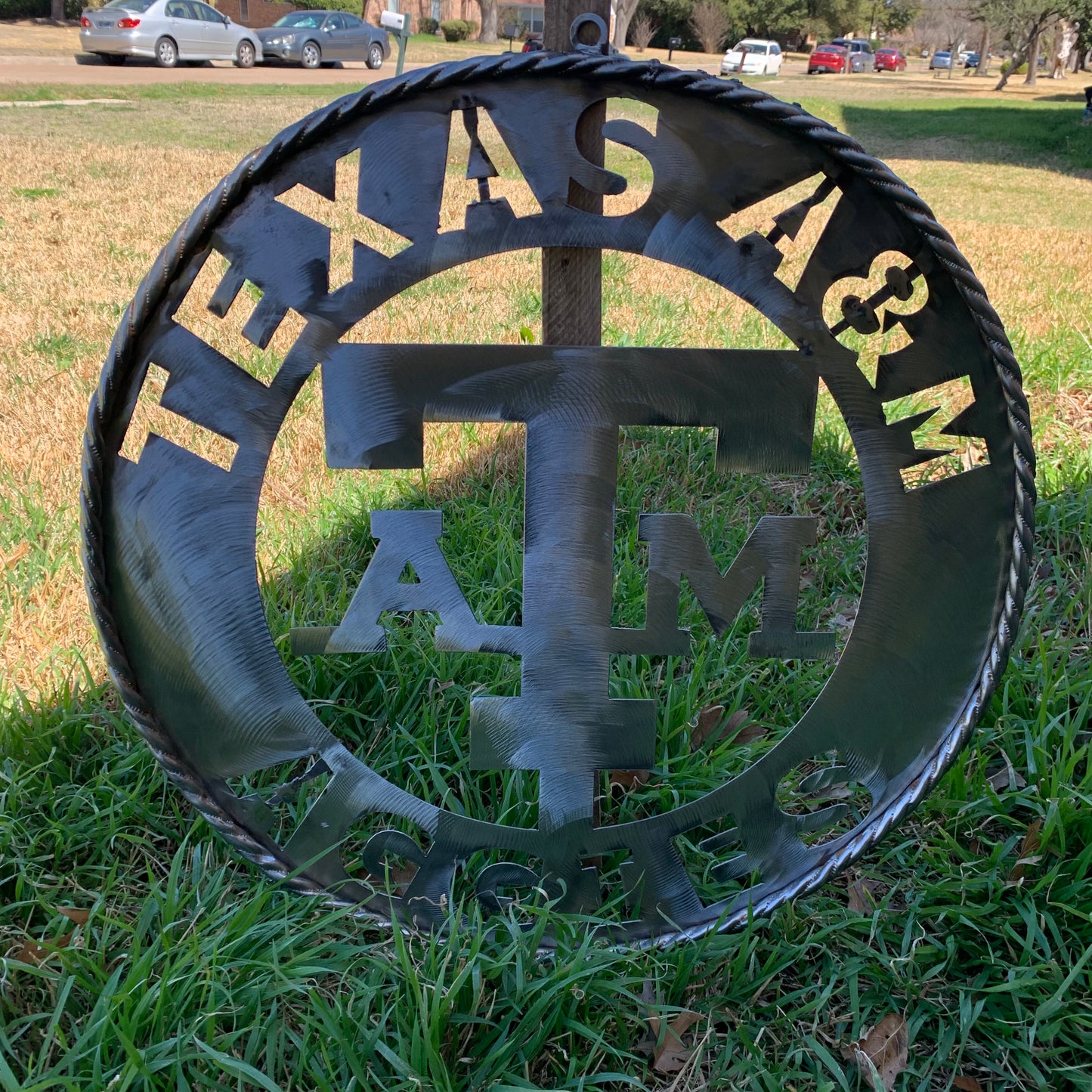 TEXAS A&M WIDE BAND RAW METAL CUSTOM VINTAGE CRAFT WALL ART TEAM SIGN HANDMADE