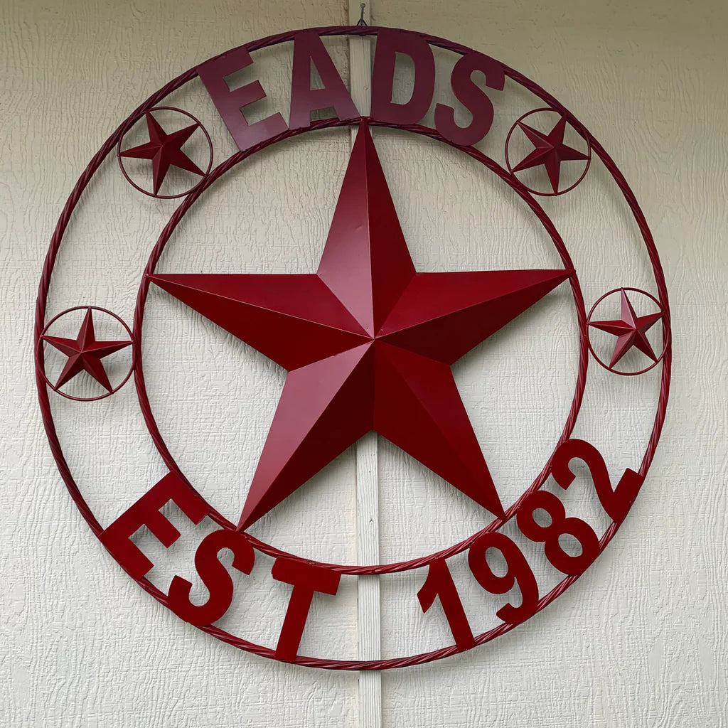 PHILLIPS STYLE YOUR CUSTOM STAR METAL NAME RUSTIC BURGUNDY RED PHILLIPS CUSTOM 3d STAR METAL NAME BARN STAR TWISTED ROPE RING DESIGN METAL WALL ART HOME DECOR ANY SIZE