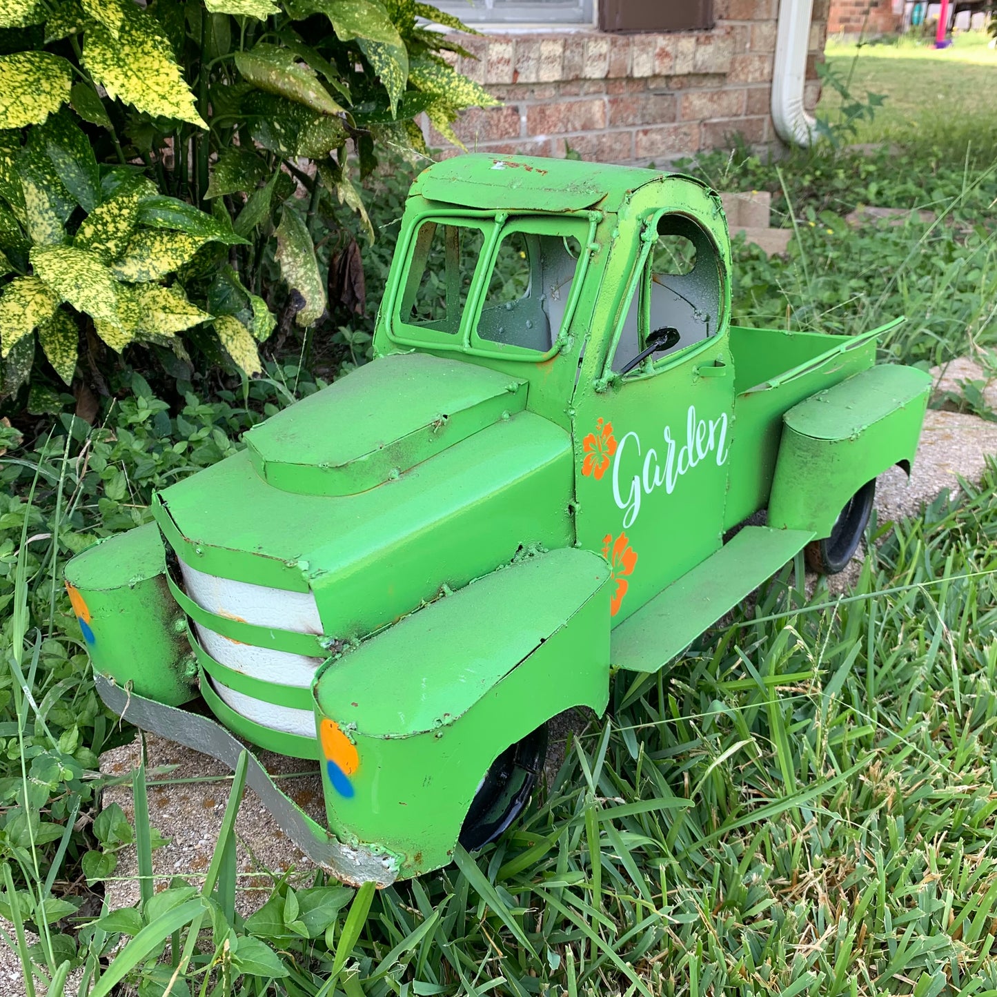 PICKUP TRUCK 20" METAL ART FIGURINE OUTDOOR & INDOOR GARDEN WESTERN HOME DECOR HANDMADE NEW: 20"L x 10"W x 12" H