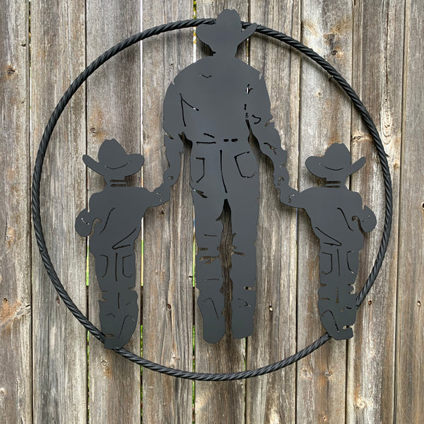 24" FATHER & 2 SON LASER CUT METAL WALL ART CUSTOM VINTAGE CRAFT RUSTIC BLACK HAND MADE