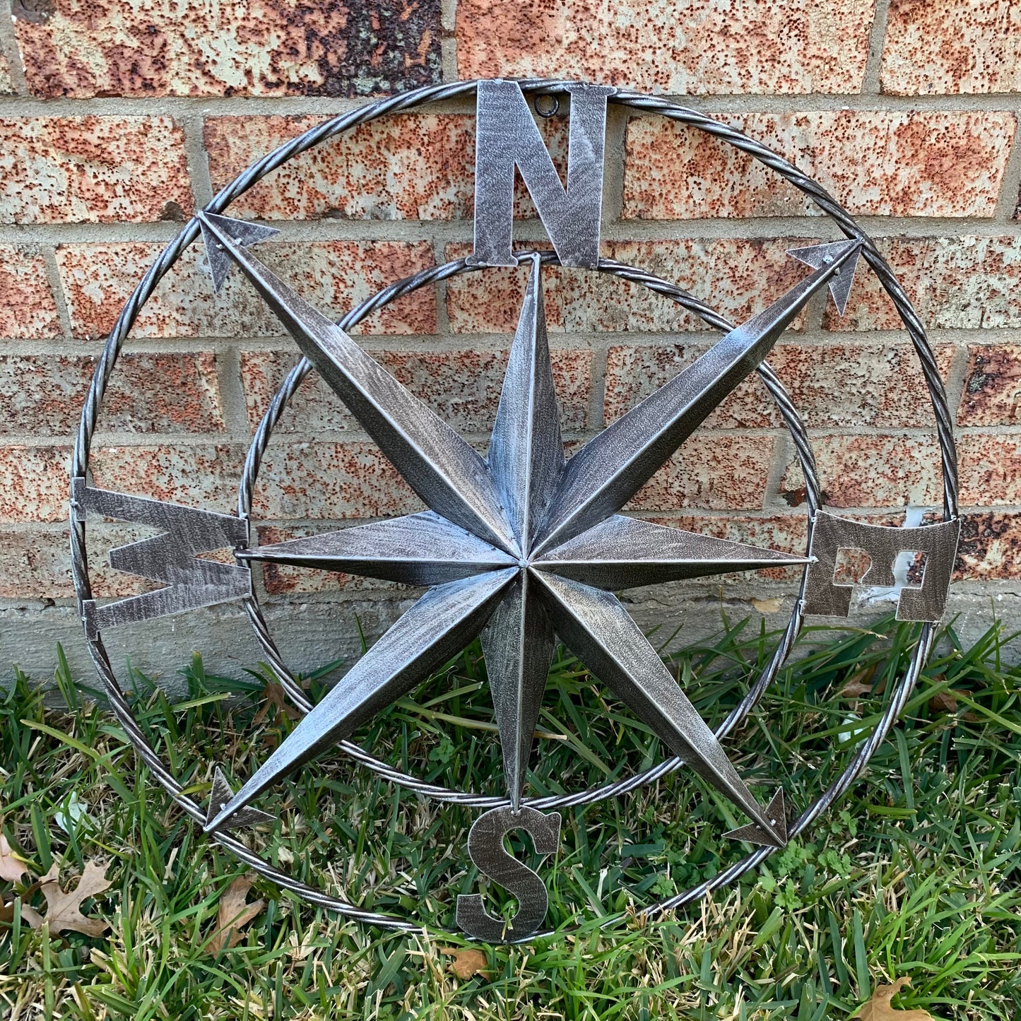COMPASS 24" GREY METAL SIGN WESTERN HOME DECOR HANDMADE NEW #EH10381