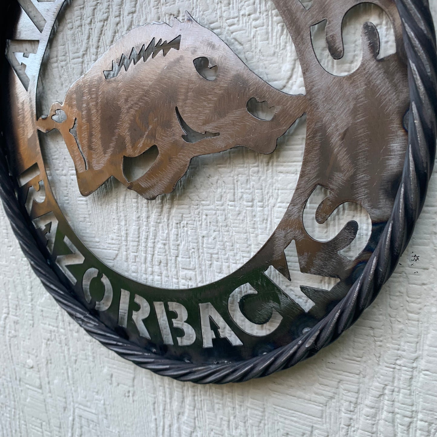 12", 18", 24", 32" ARKANSAS RAZORBACKS CUSTOM RAW METAL VINTAGE CRAFT WIDE BAND RING TEAM SIGN HANDMADE