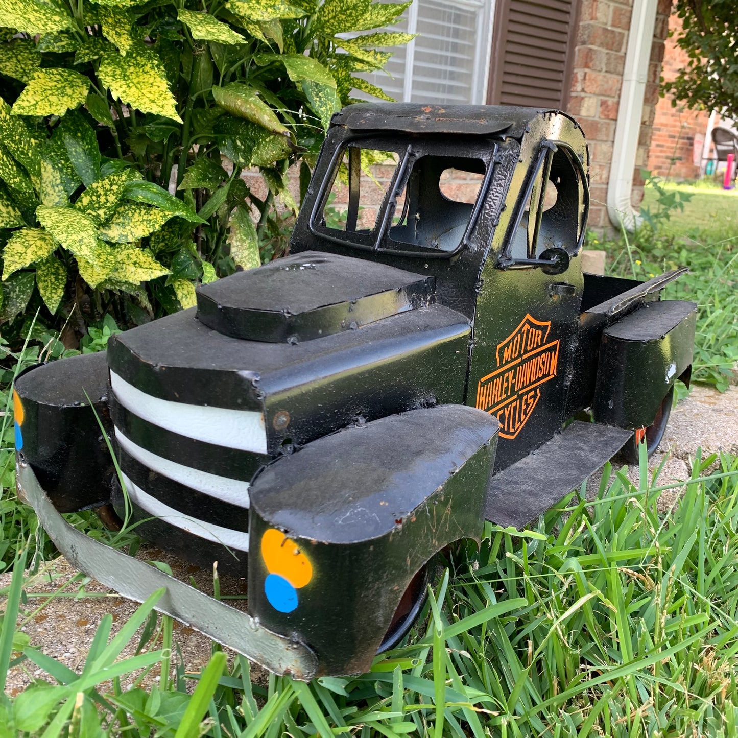 PICKUP TRUCK 20" METAL ART FIGURINE OUTDOOR & INDOOR GARDEN WESTERN HOME DECOR HANDMADE NEW: 20"L x 10"W x 12" H