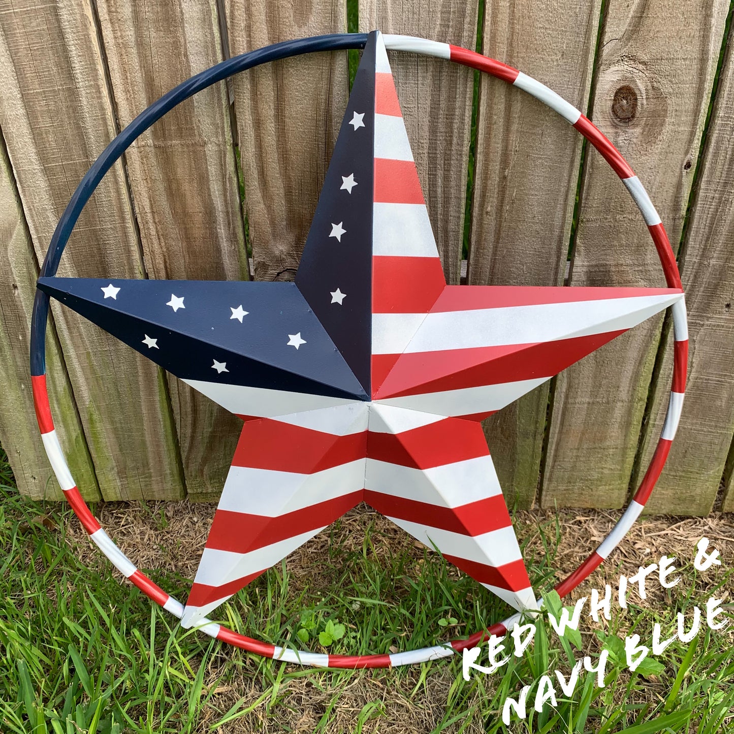 USA FLAG STAR AMERICAN FLAG METAL3D TWIST ROPE RING RED WHT BLUE WESTERN HOME DECOR HANDMADE #EH11925, 12",24",36",48"