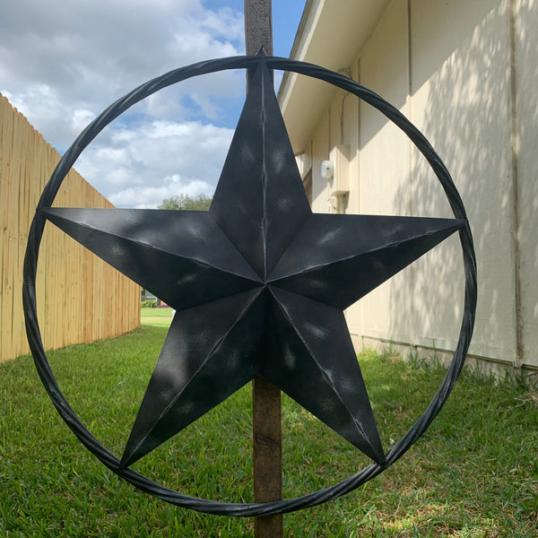 RUSTIC BLACK DISTRESSED TWO TONE BARN LONE STAR ROPE RING METAL WALL ART WESTERN HOME DECOR HANDMADE