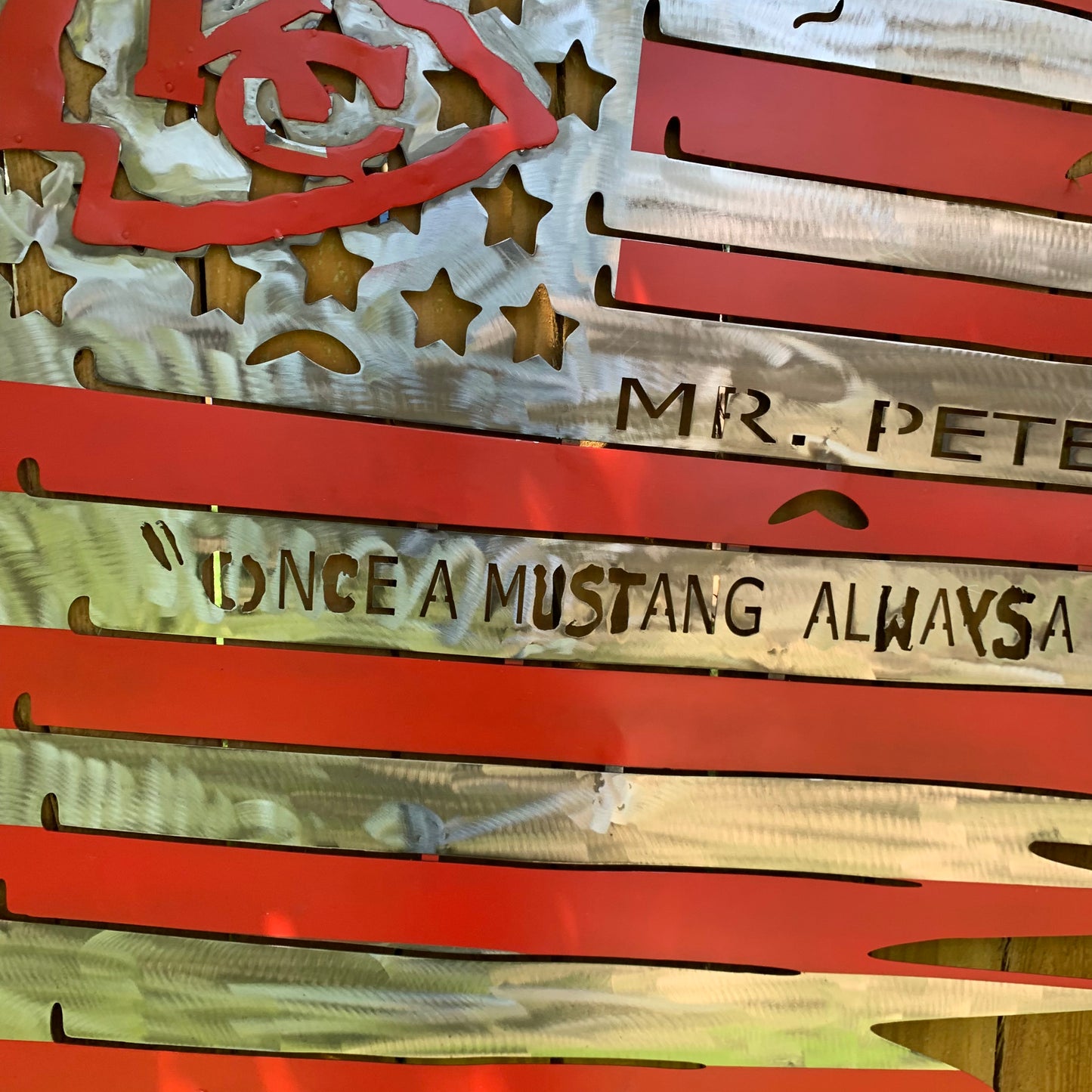 CUSTOM NAME KANSAS CITY CHIEFS METAL TATTERED FLAG CUSTOM VINTAGE CRAFT WALL ART HANDMADE