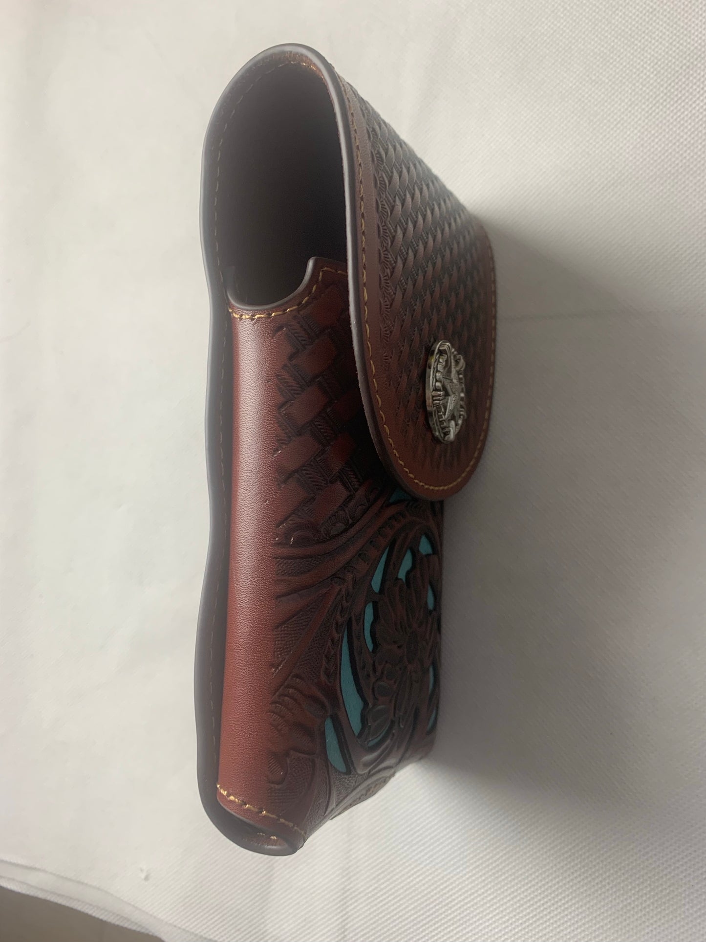 7" LONE STAR BLACK & TURQUOISE LEATHER HOLSTER POUCH EXTRA LARGE  BELT LOOP CELL PHONE CASE UNIVERSAL OVERSIZE--FREE SHIPPING